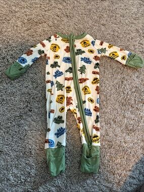 Green Trim Kids Adventure Print Footed One-Piece